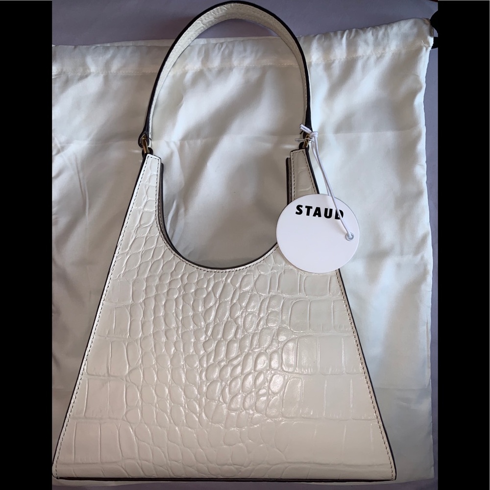 Staud Rey Croc Effect Leather Shoulder Bag White